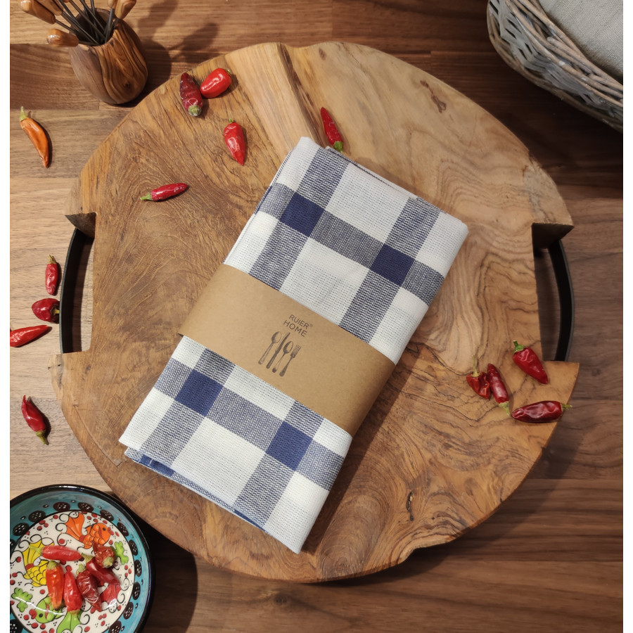 Konyharuha 100% pamut 50x70cm fehér-kék kockás